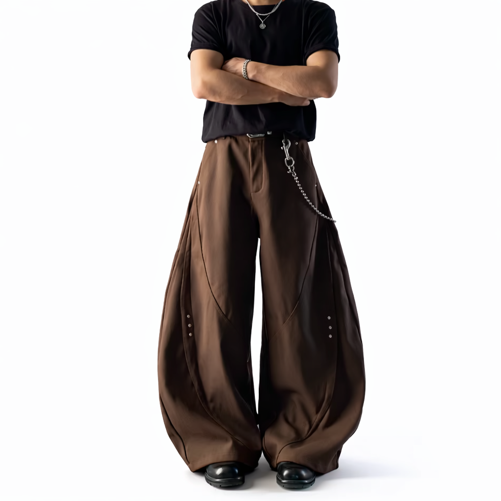 BAGGY BROWN FLOWY WIDE PANTS