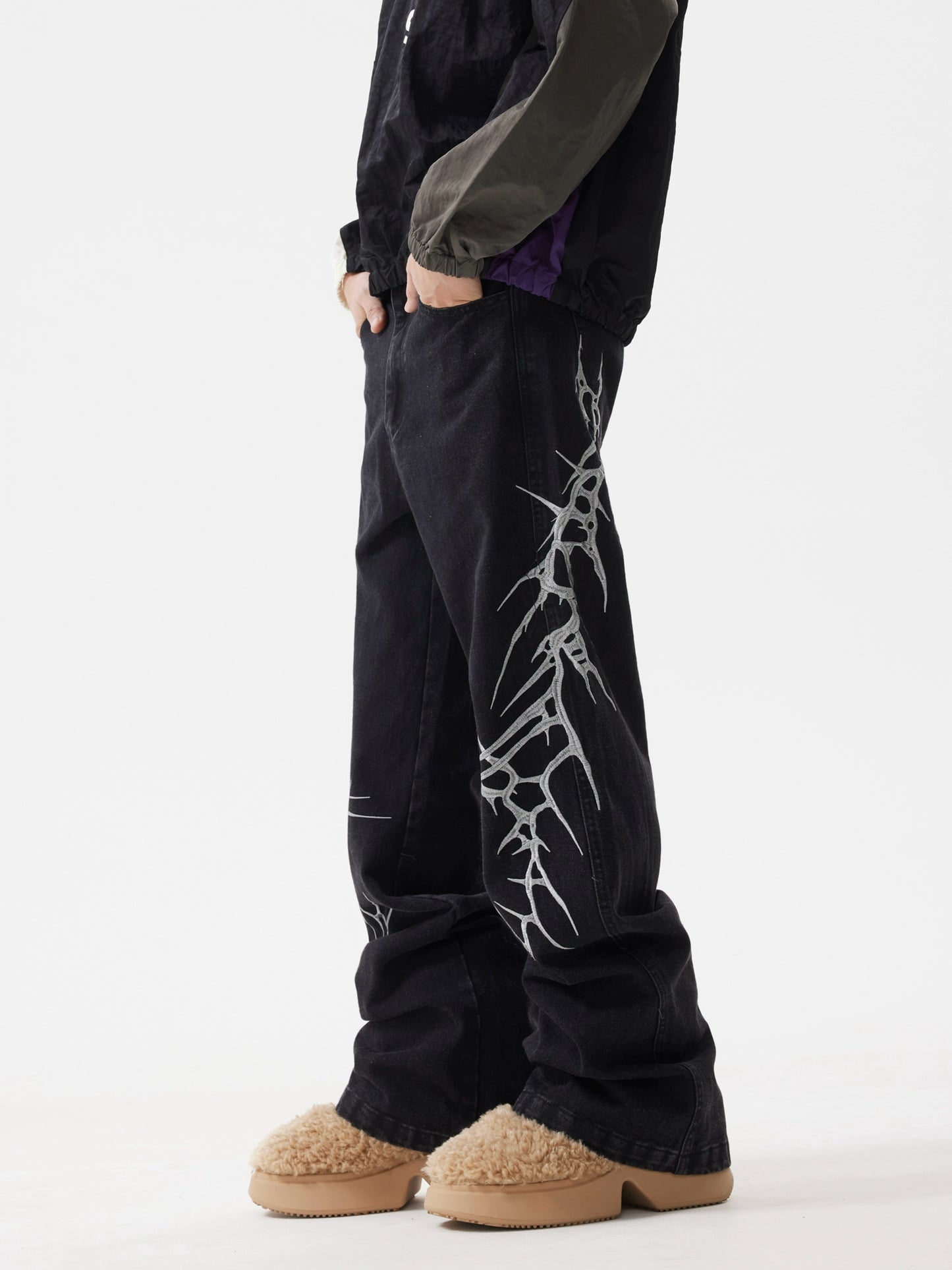 WASHED THRON EMBROIDERY PANTS