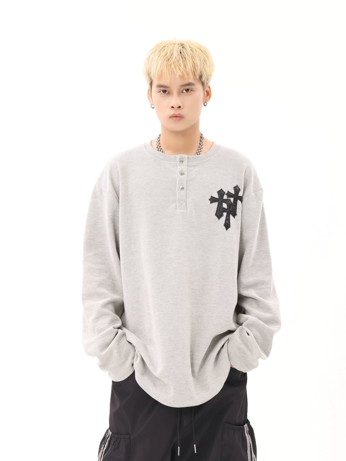 CROSS PATCH WAFFLE LONG T-SHIRT