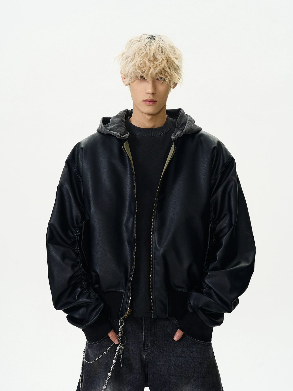 REVERSIBLE PU LEATHER HOODED JACKET