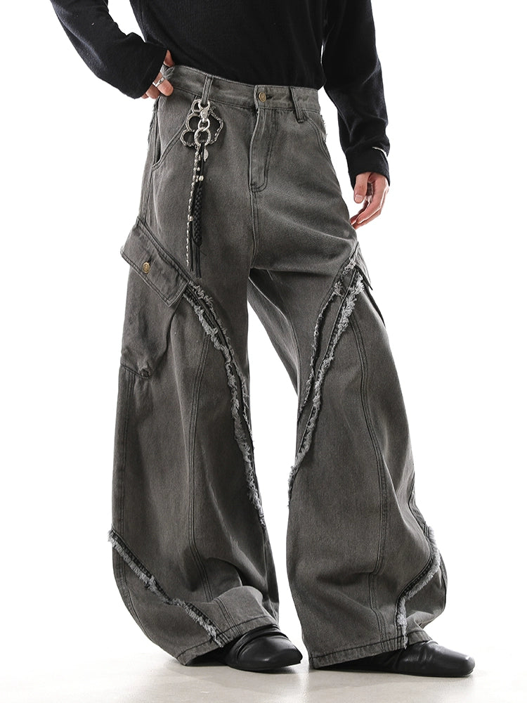 FLARE FRAYED EDGE BAGGY DENIM