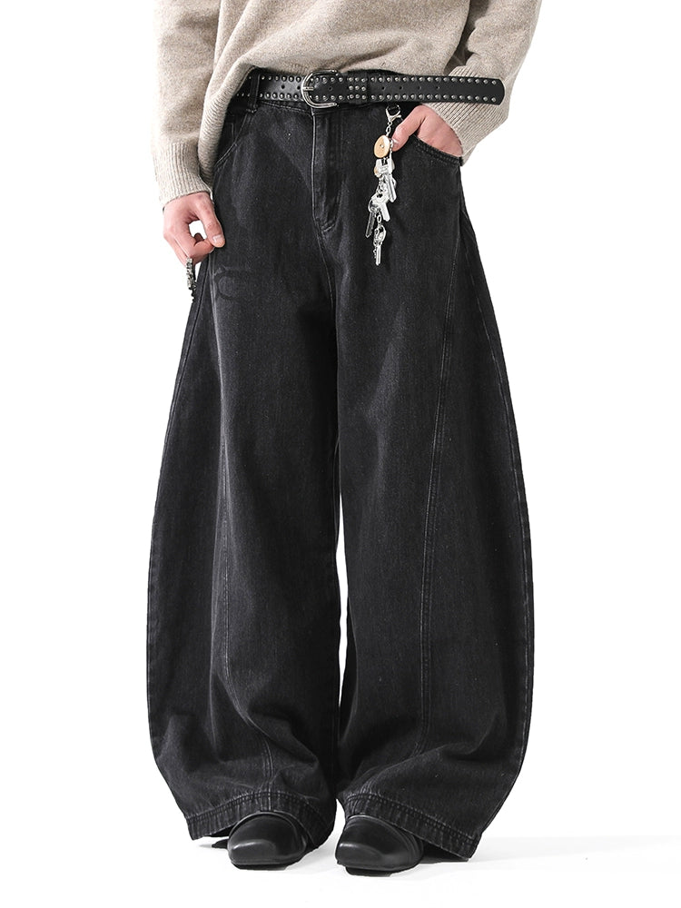 WASHED FRONT TUCK BAGGY DENIM