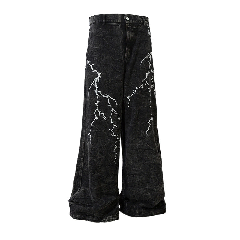 LIGHTNING EMBROIDERY DENIM PANTS