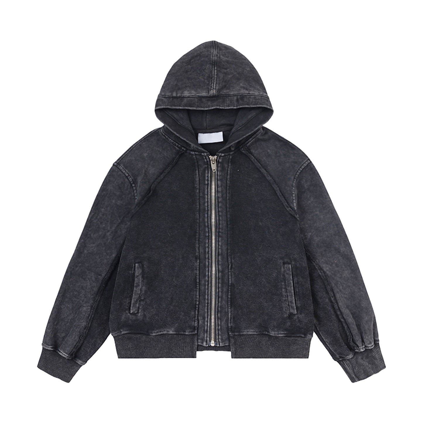 PATCHWORK WASH DISTRESSED ZIPPED HOODIE