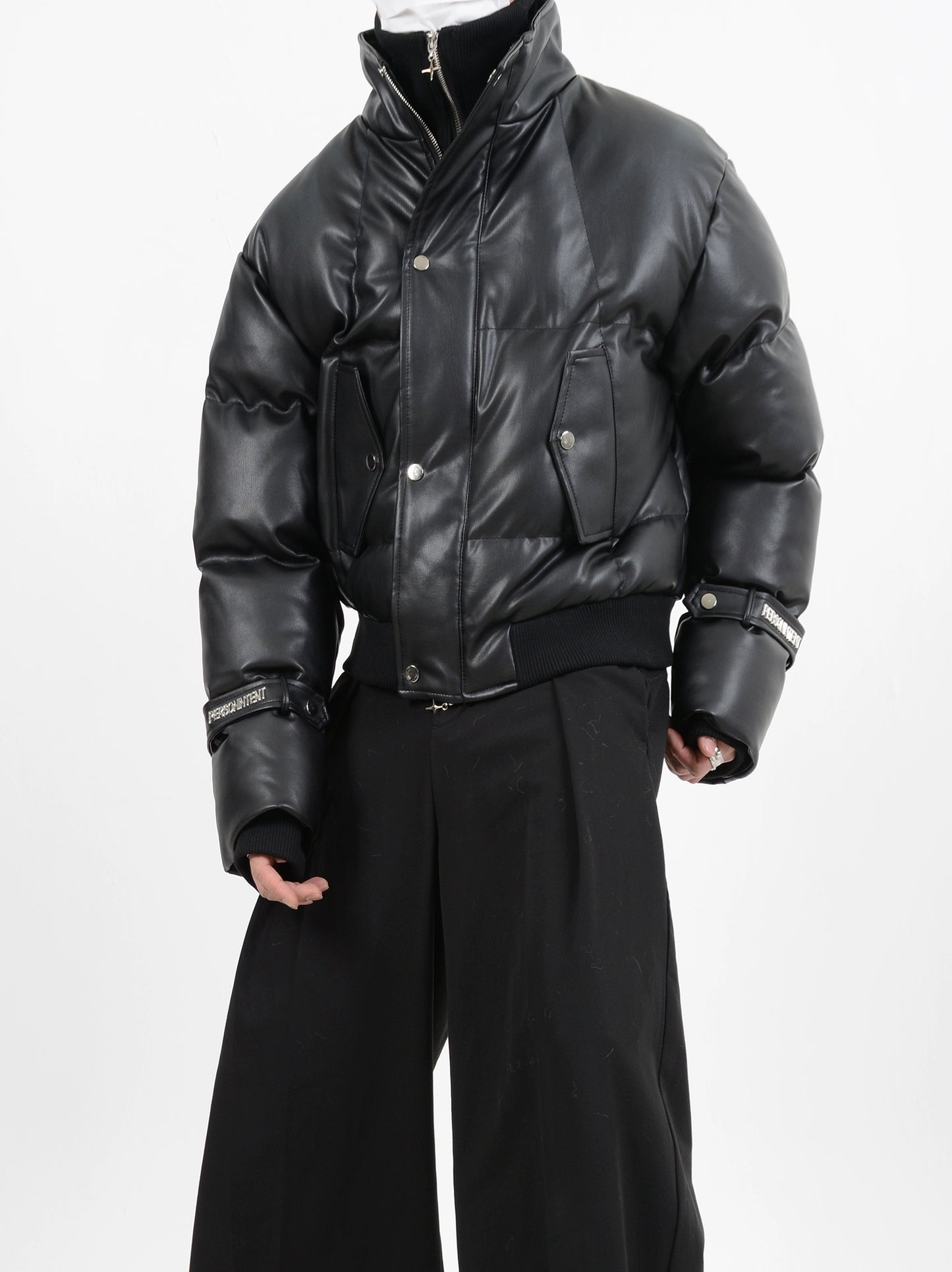 HIGH NECK PU LEATHER JACKET