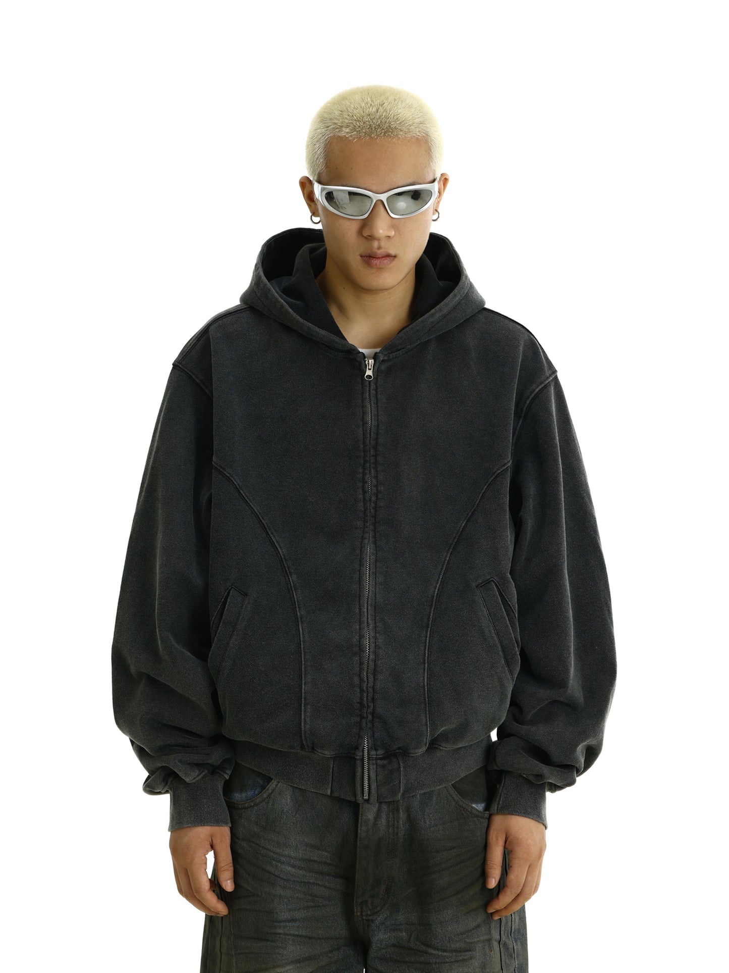 VINTAGE DISTRESSED ZIPPED HOODIE