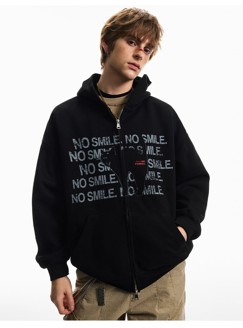 LETTER PRINT ZIPPED HOODIE