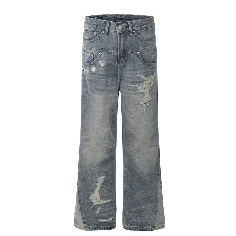 layered LAYERED WASHED VINTAGE DENIM PANTS