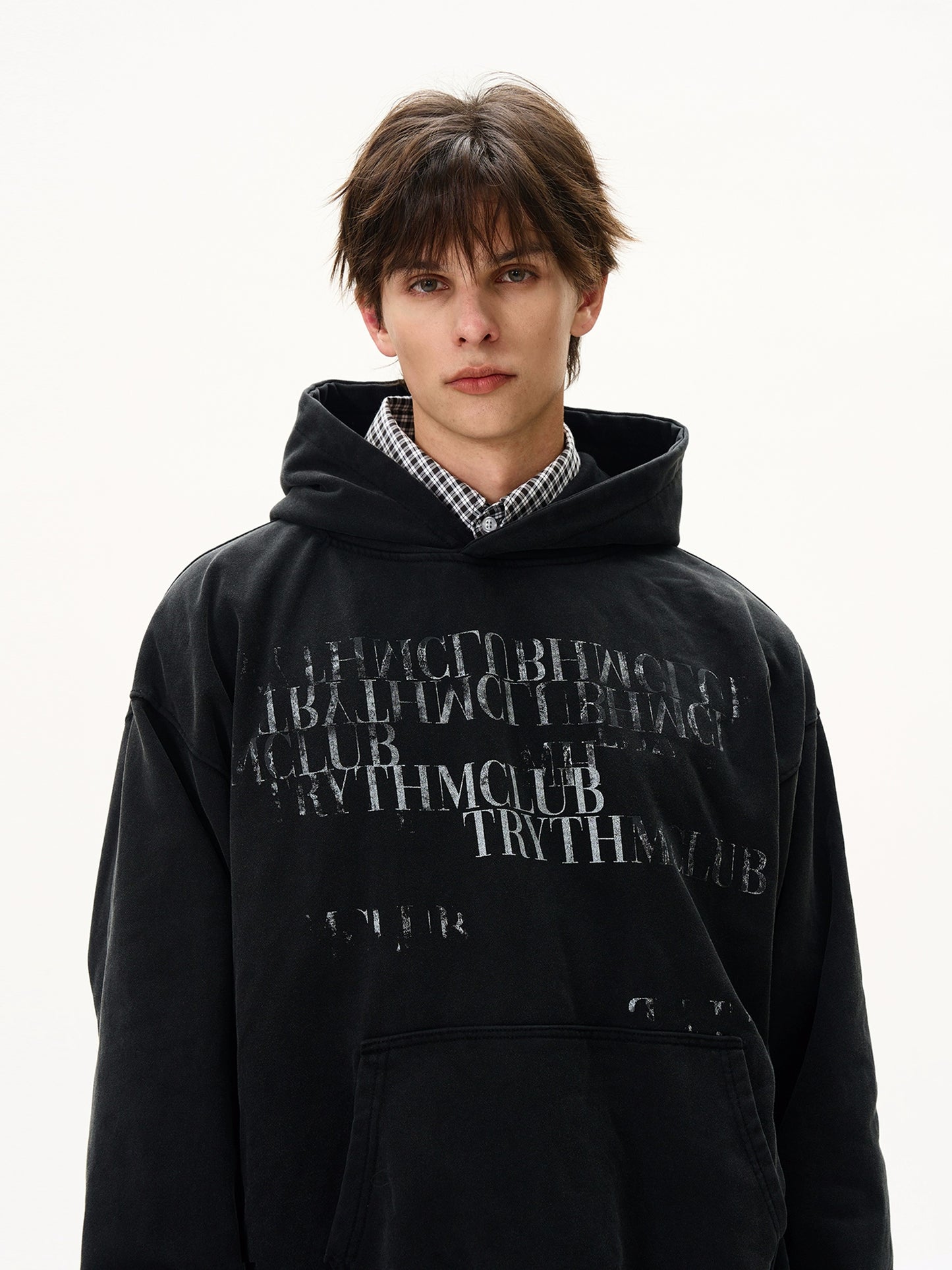 LETTER PRINT WASHED HOODIE