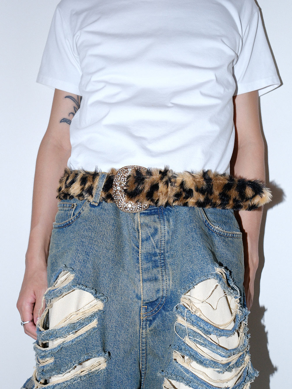 FAUX FUR LEOPARD WESTERN BELT