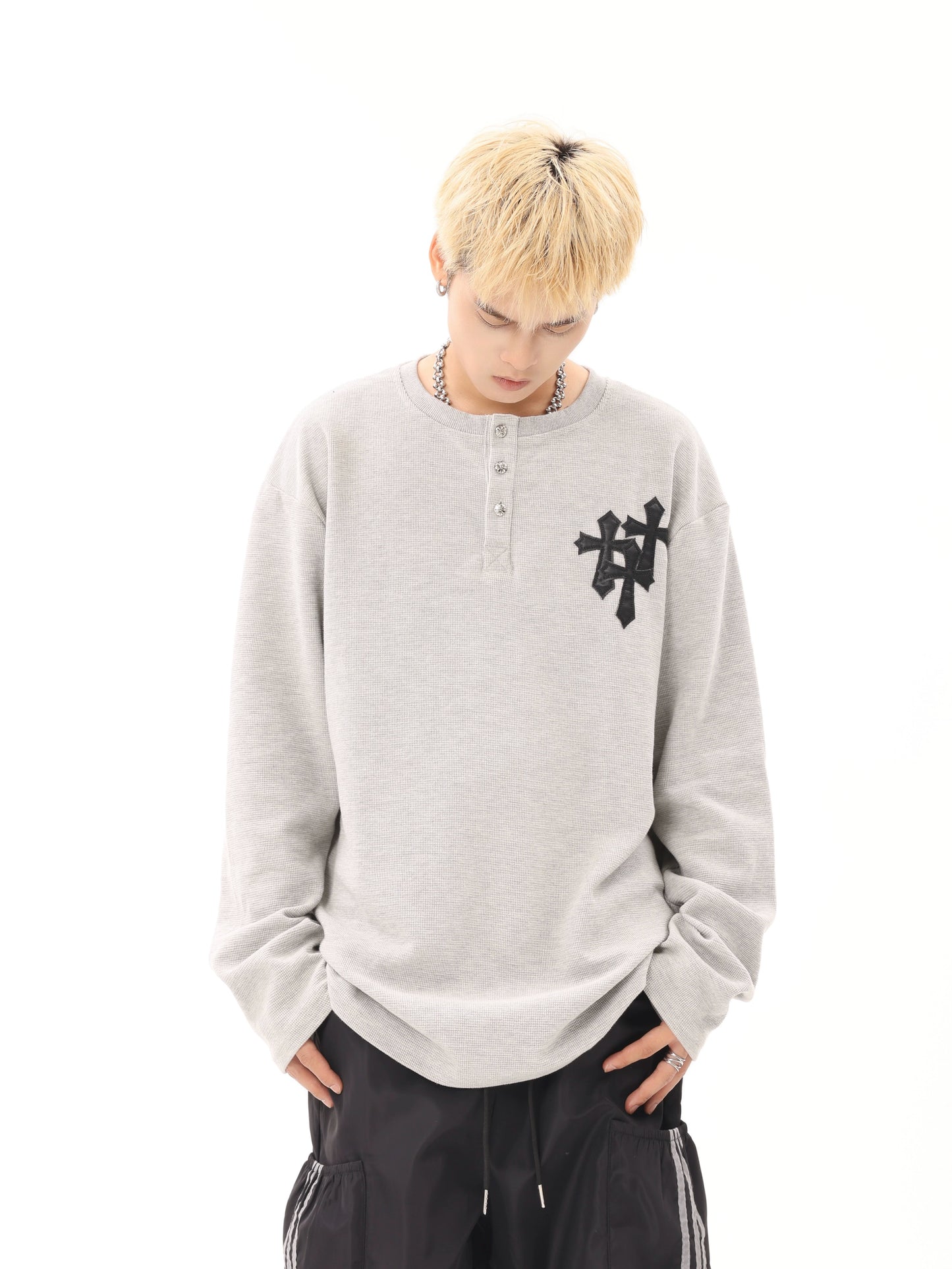 CROSS PATCH WAFFLE LONG T-SHIRT