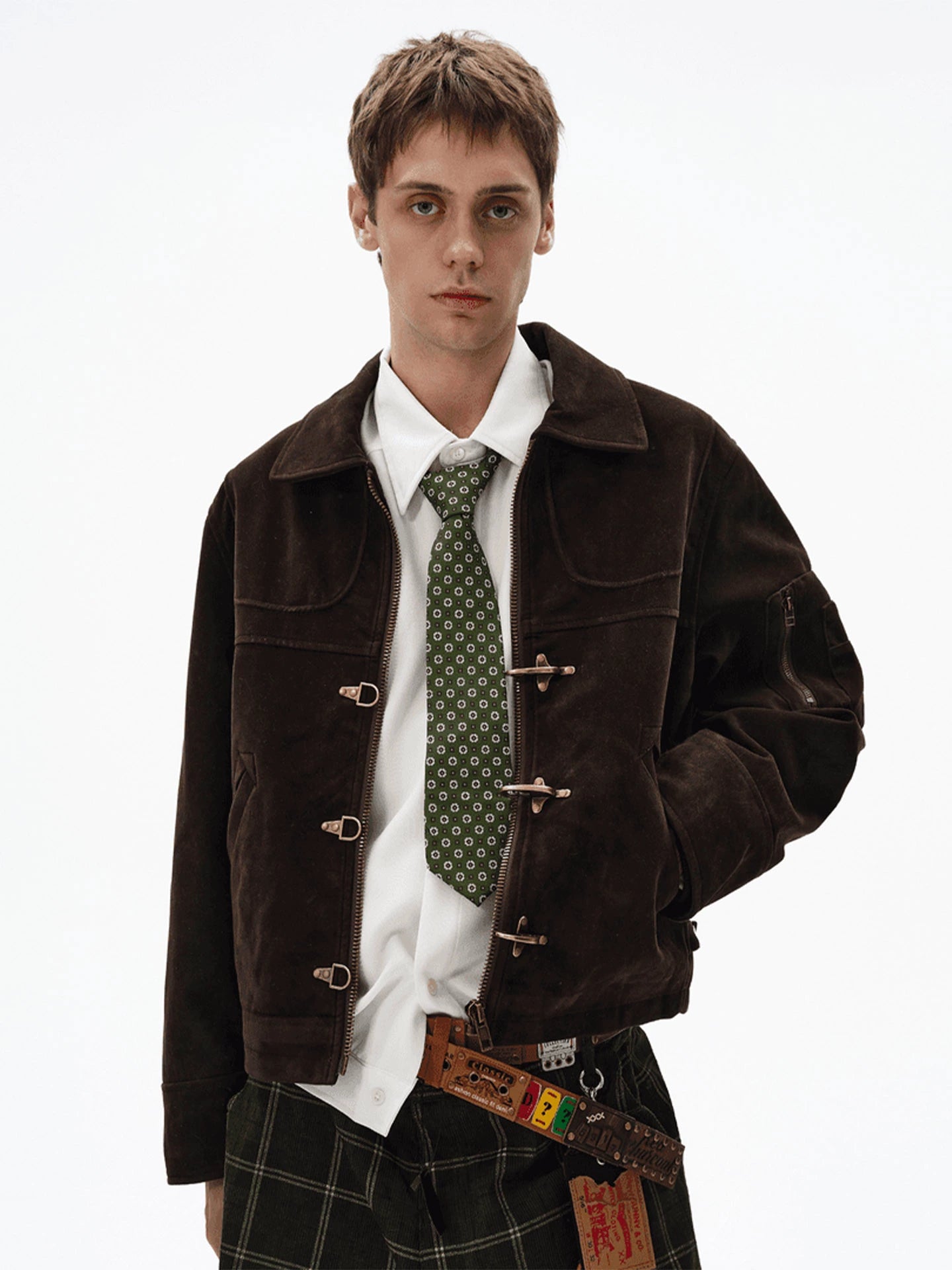 CLASSIC SUEDE BUCKLE ZIP JACKET