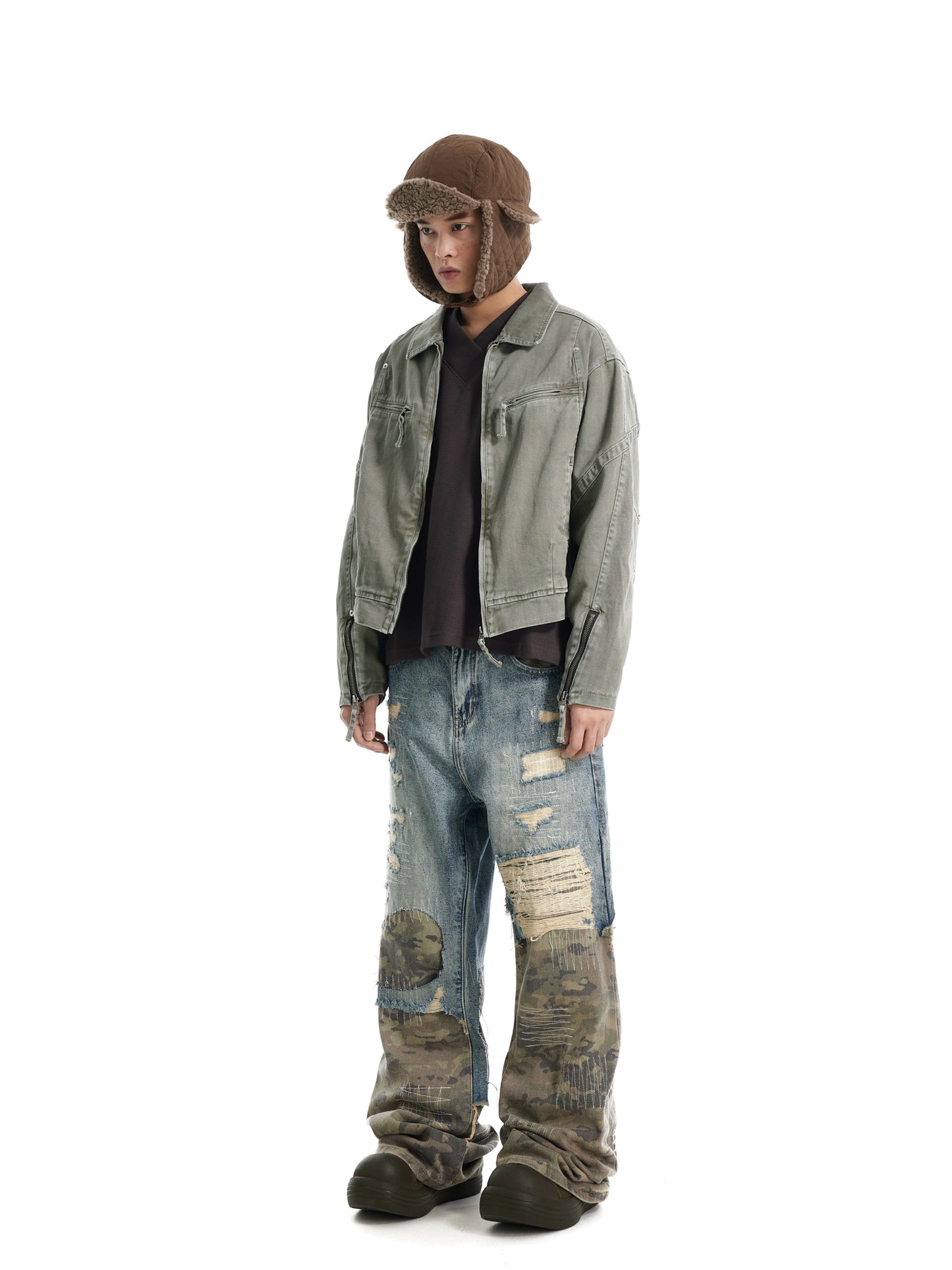 LAYERDE DAMAGE DENIM PANTS
