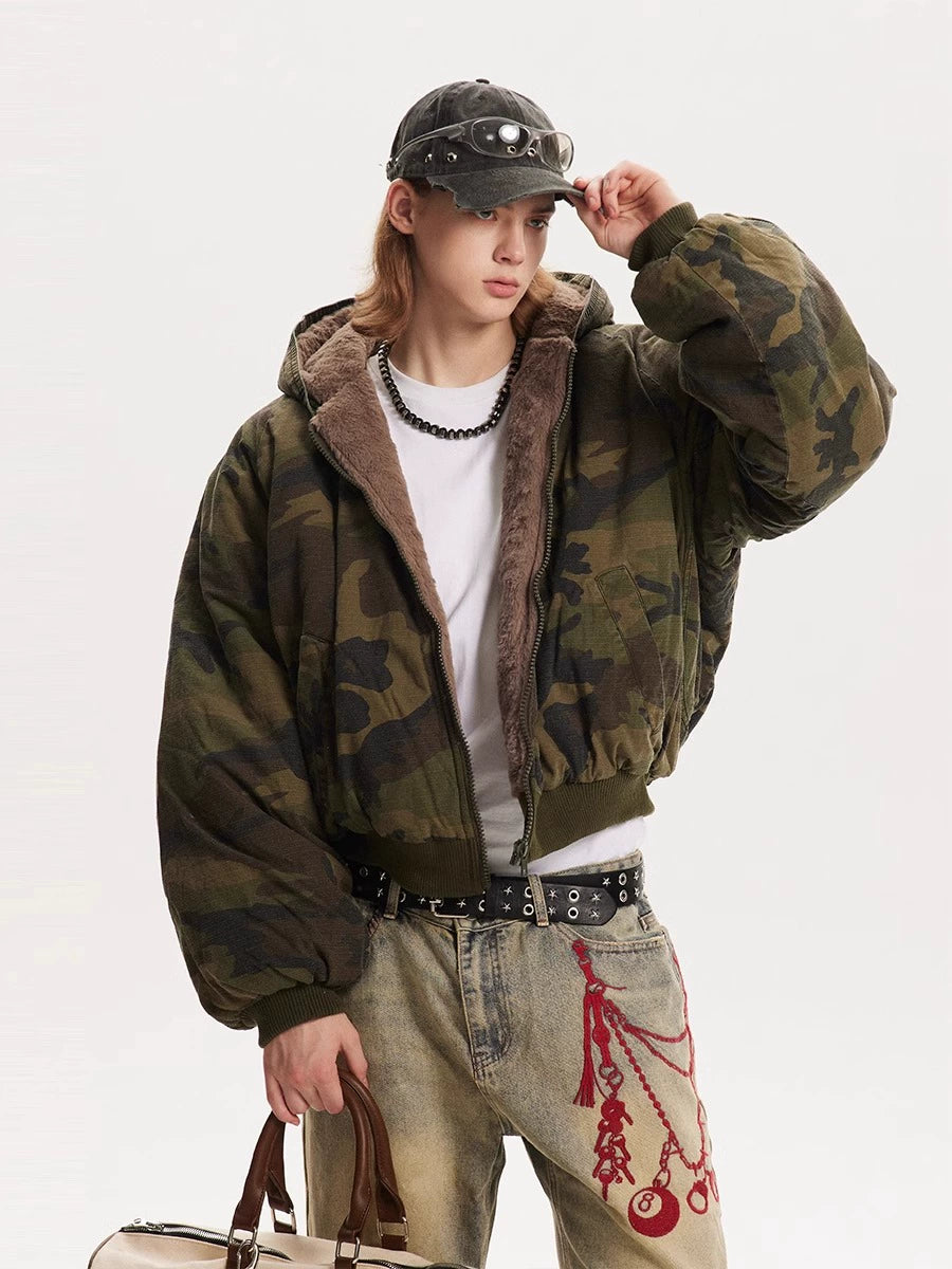 CAMOUFLAGE FUR BOMBER JACKET