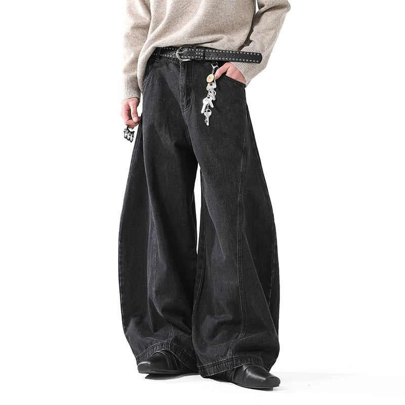 WASHED FRONT TUCK BAGGY DENIM
