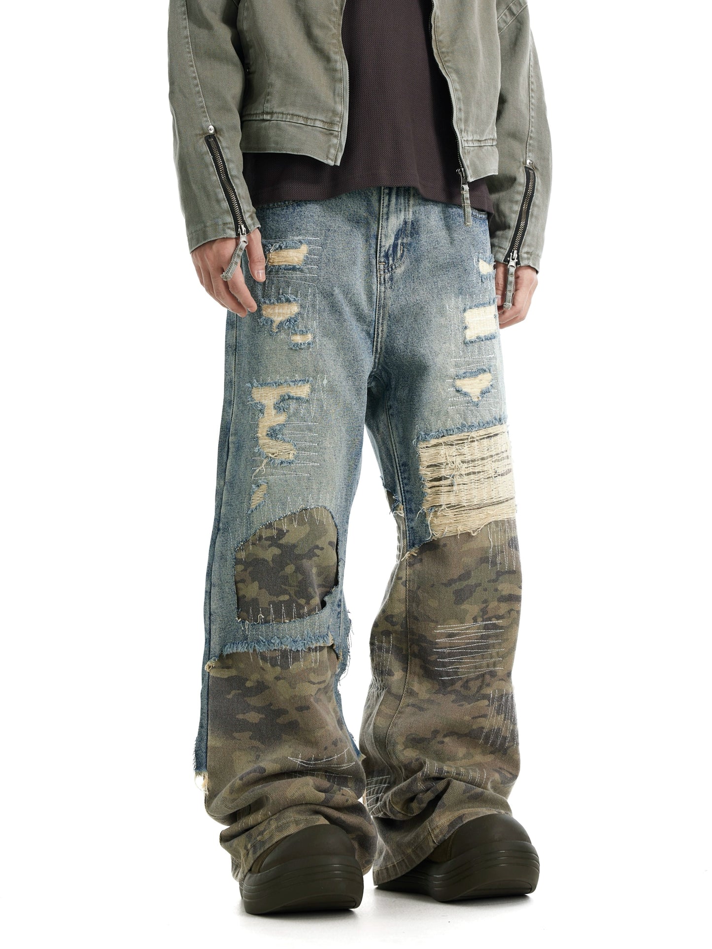 LAYERDE DAMAGE DENIM PANTS