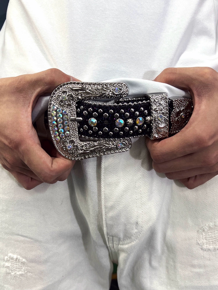 RHINESTONE SILVER STUDDED BUCKLE BELT
