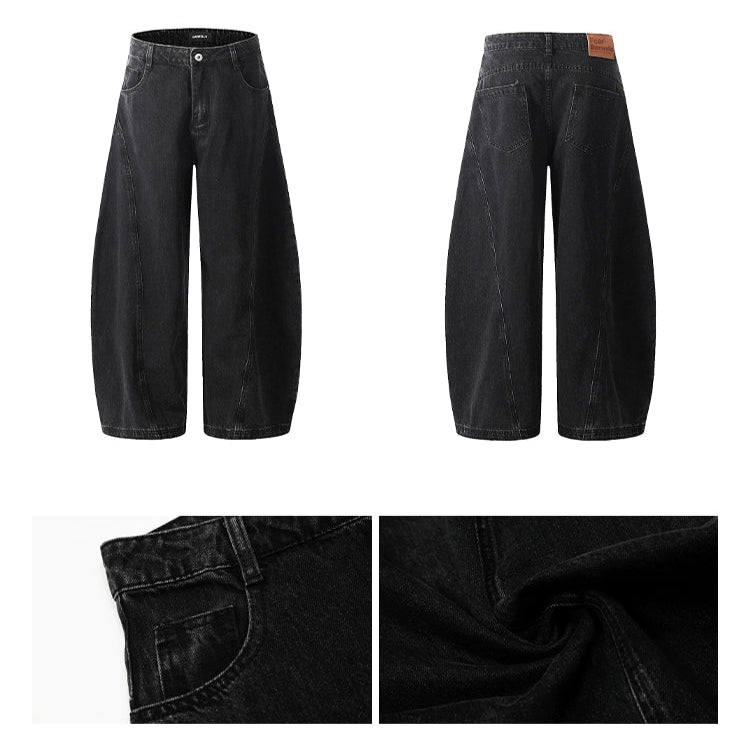 WASHED FRONT TUCK BAGGY DENIM