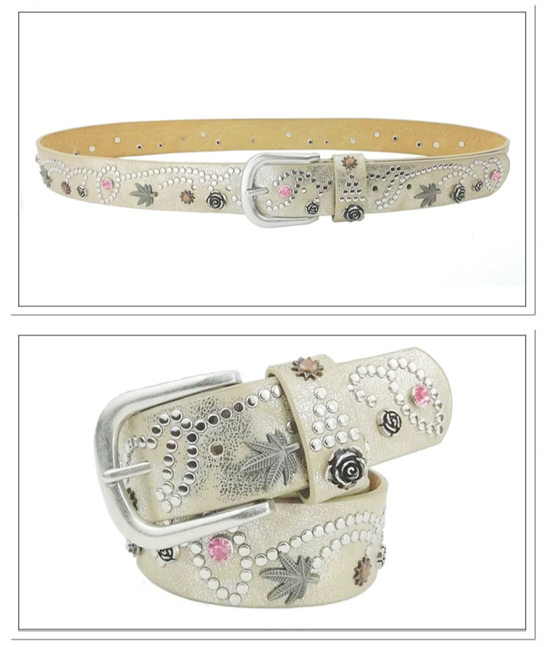 STUDDED PAISLEY FLOWER GEMSTONE BELT