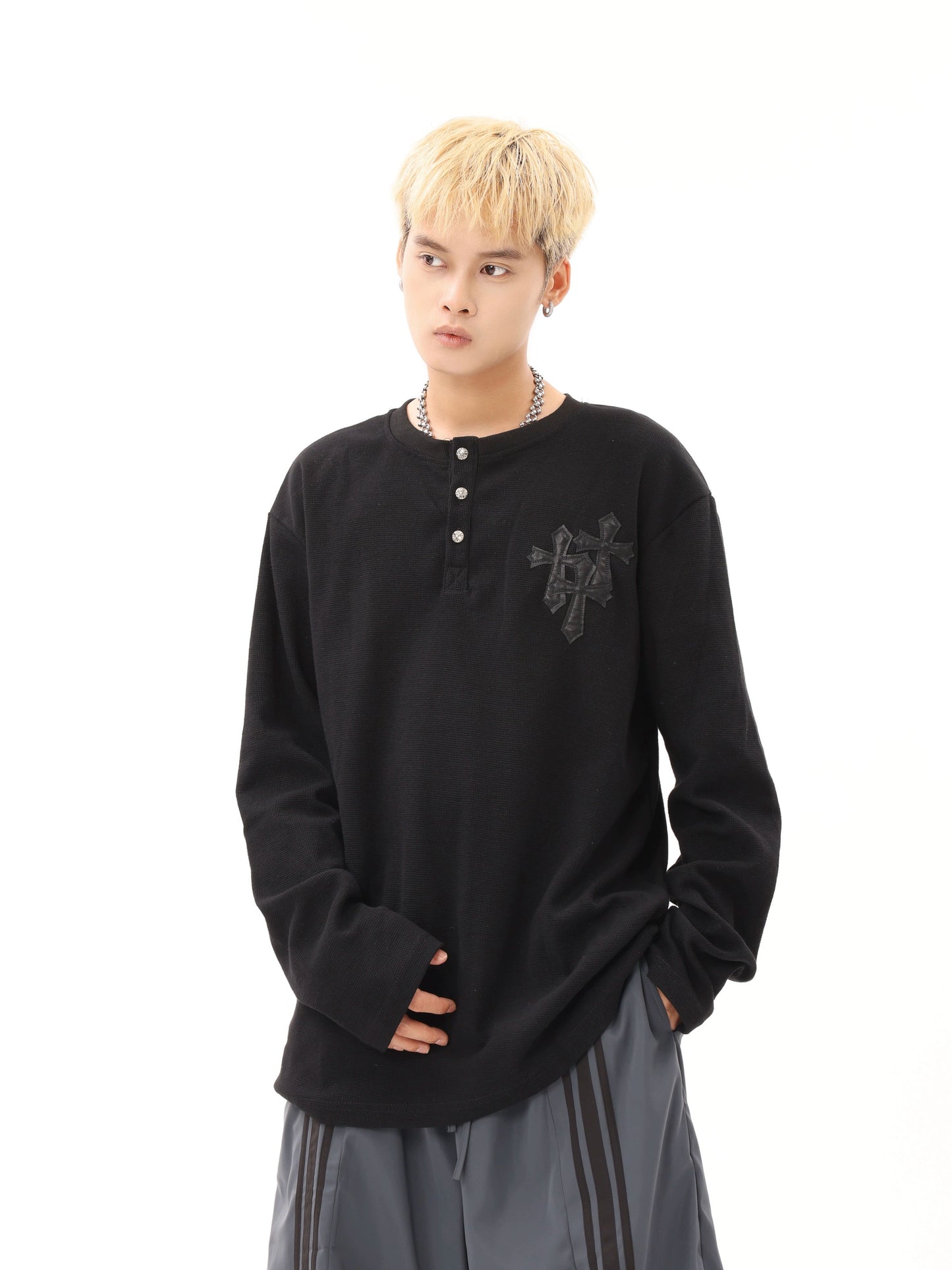 CROSS PATCH WAFFLE LONG T-SHIRT