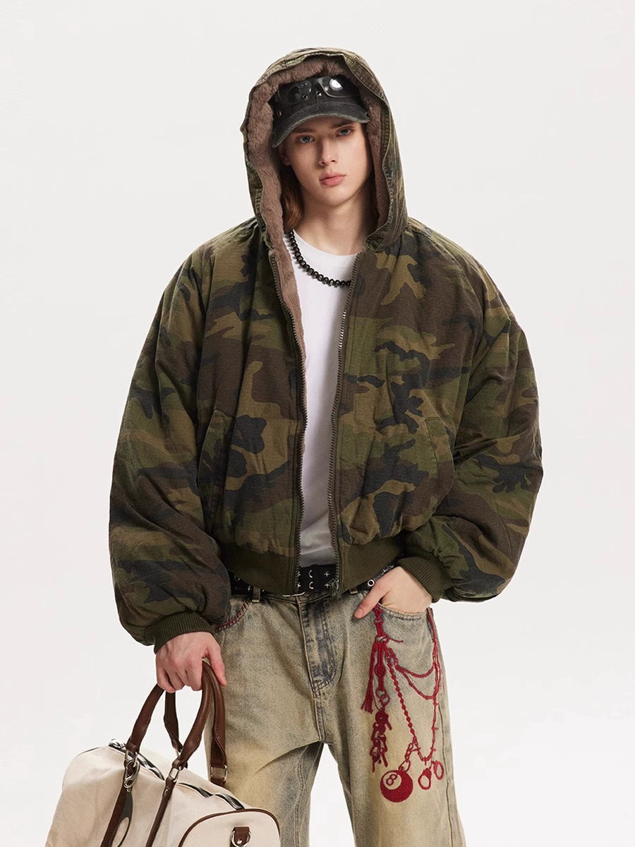 CAMOUFLAGE FUR BOMBER JACKET