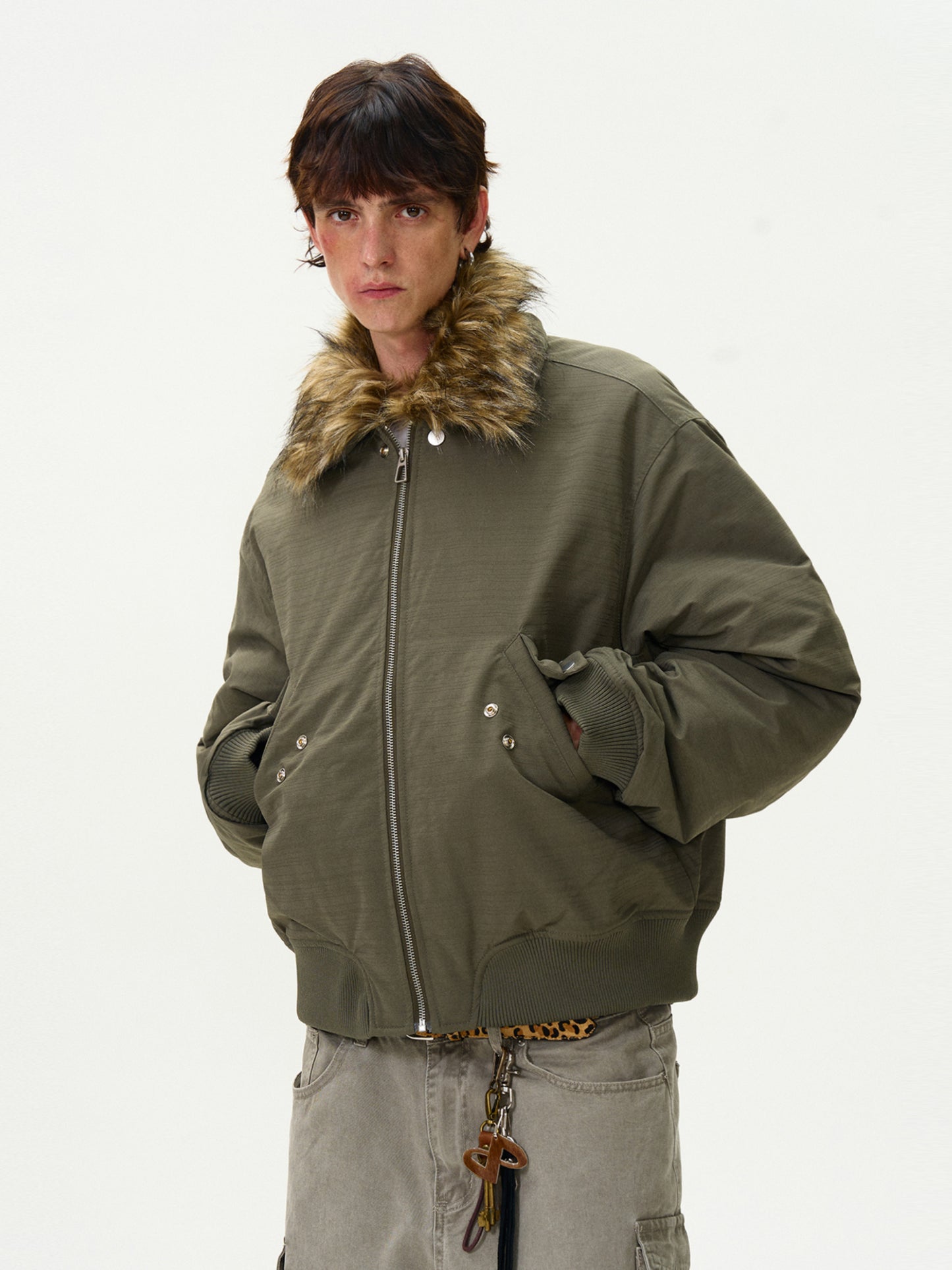 FUR COLLAR BOMBER JACKET