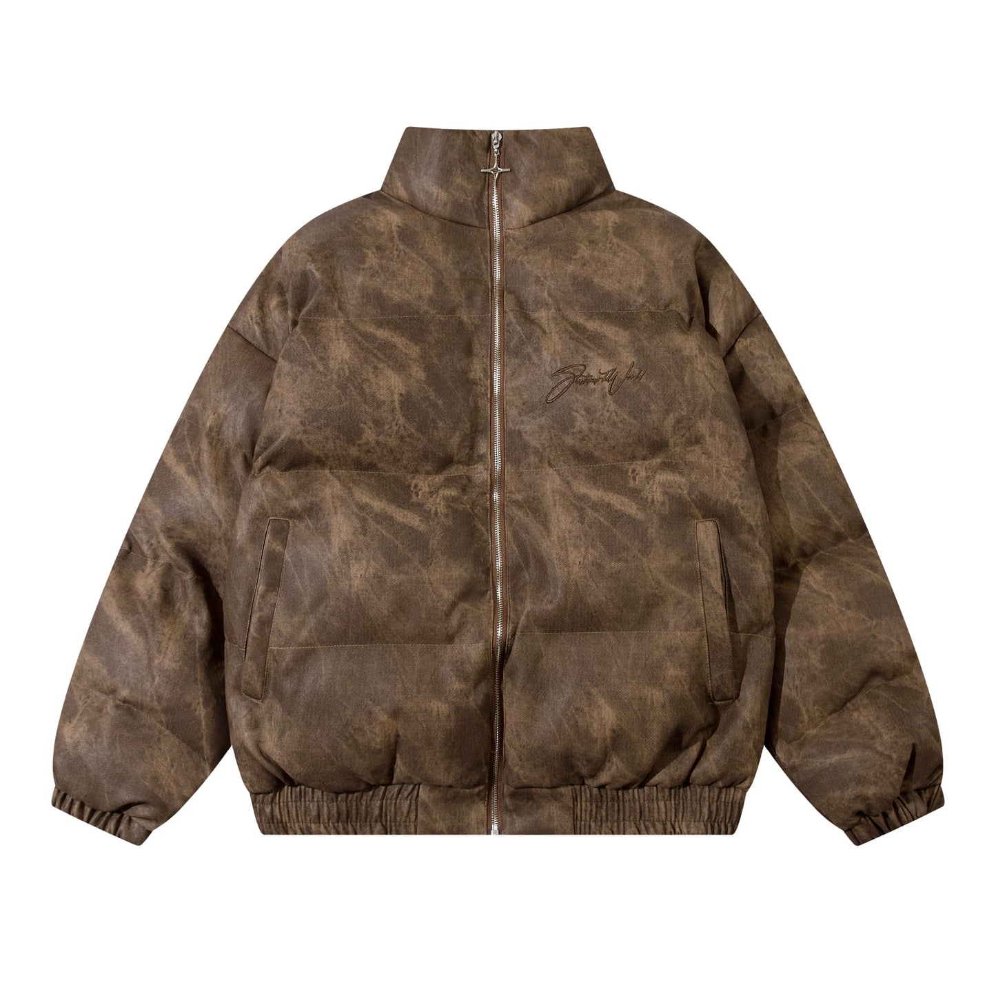 CAMOUFLAGE PU LEATHER PUFFER JACKET