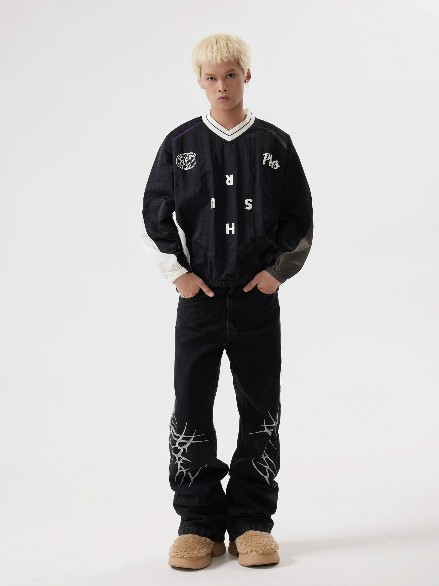 WASHED THRON EMBROIDERY PANTS