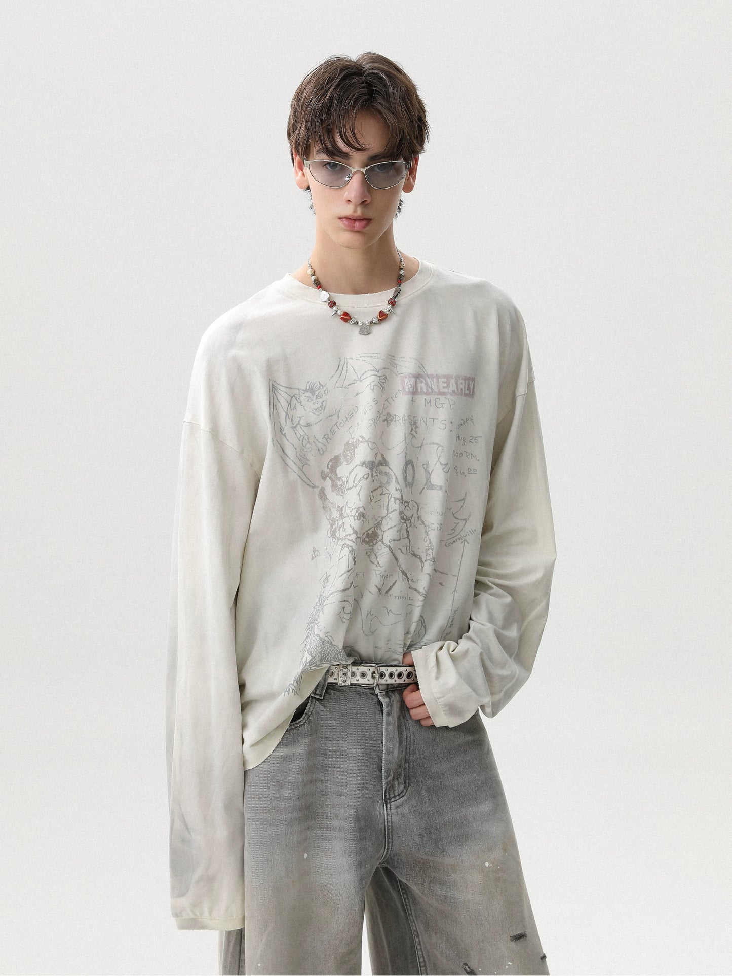 AMERICAN VINTAGE STAINED COTTON LONG-SLEEVE T-SHIRT