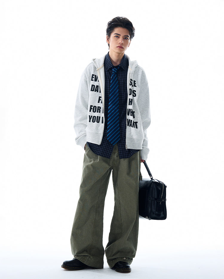 LETTER PRINT ZIPPED HOODIE