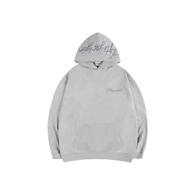 SCRIPT EMBROIDERIED SUEDE WASHED HOODIE