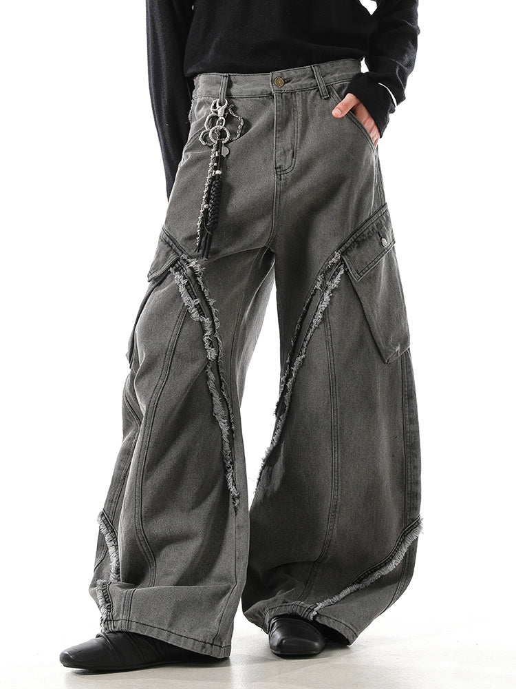 FLARE FRAYED EDGE BAGGY DENIM