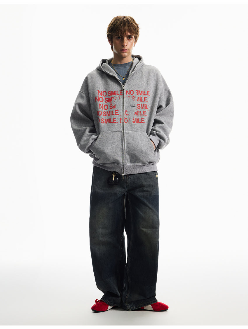 LETTER PRINT ZIPPED HOODIE