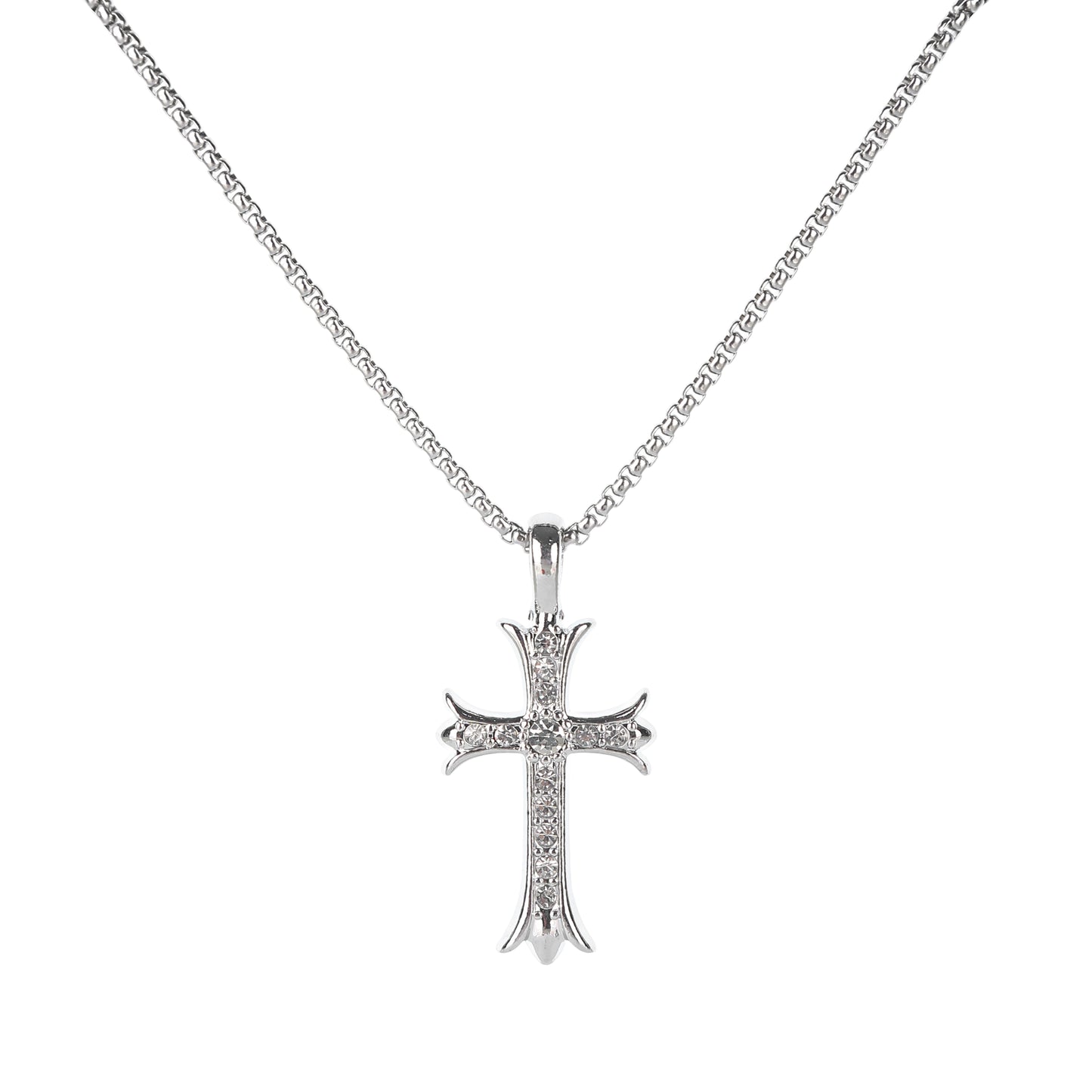 SILVER CRYSTAL CROSS NECKLACE