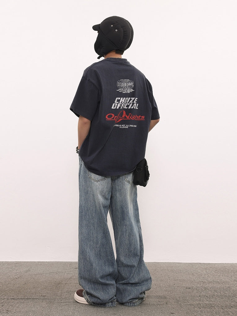 VINTAGE WASHED DISTRESSED BIKER -SHIRT