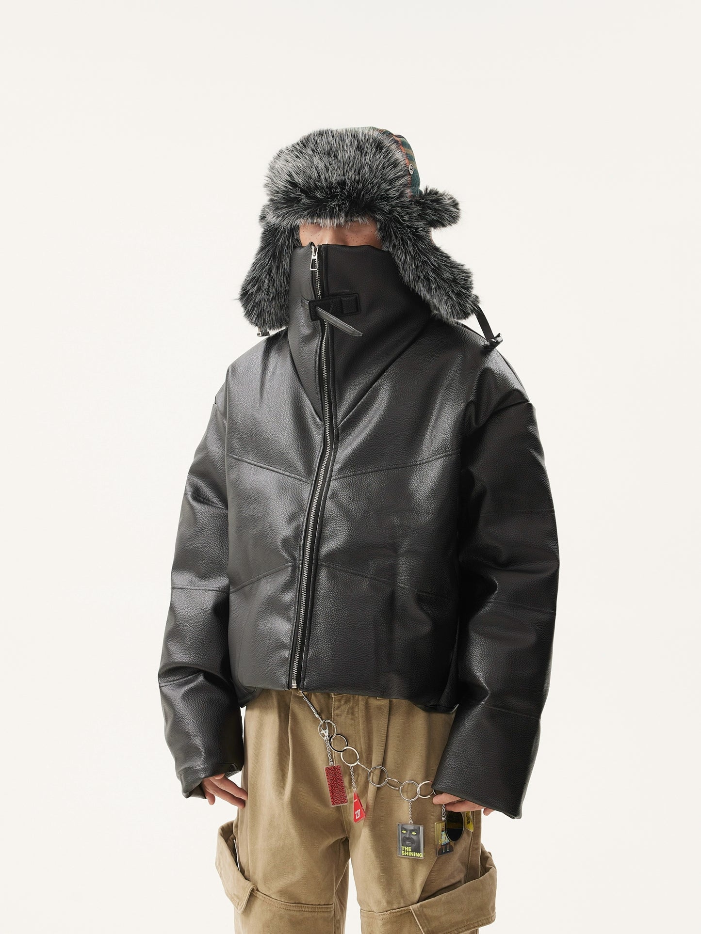 HIGH NECK PU LEATHER JACKET
