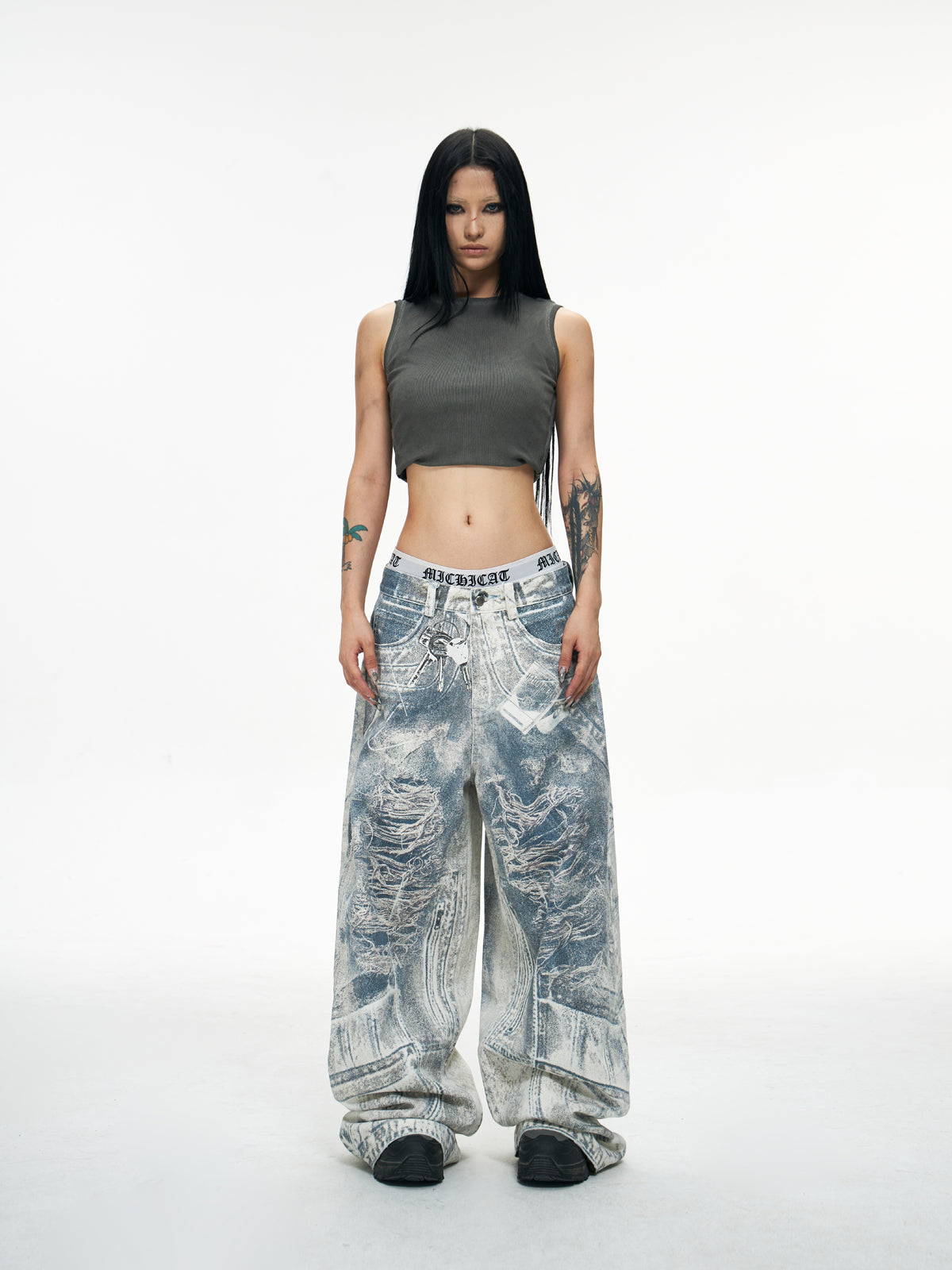 3D PRINT TRACE BAGGY DENIM PANTS