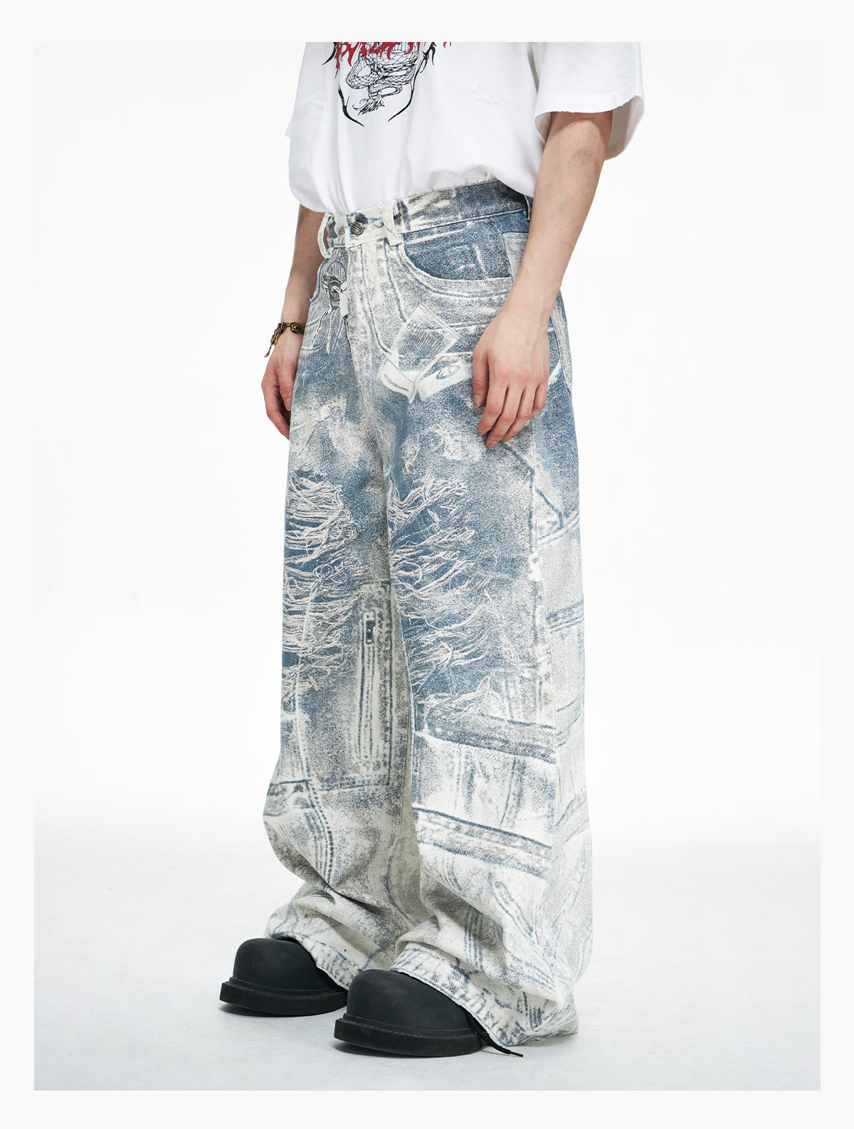 3D PRINT TRACE BAGGY DENIM PANTS