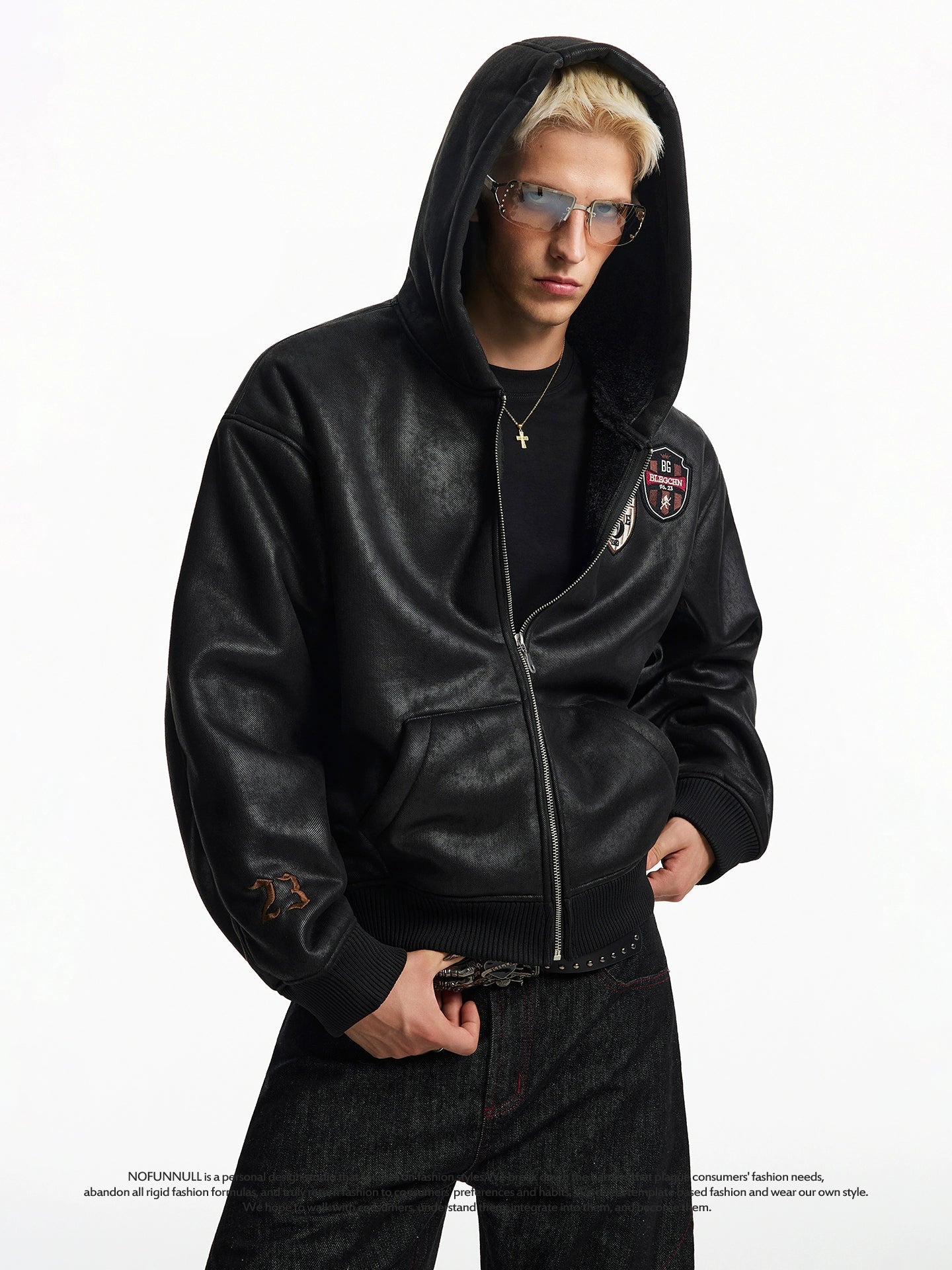 PU LEATHER PATCH MOTER CYCLE JACKET