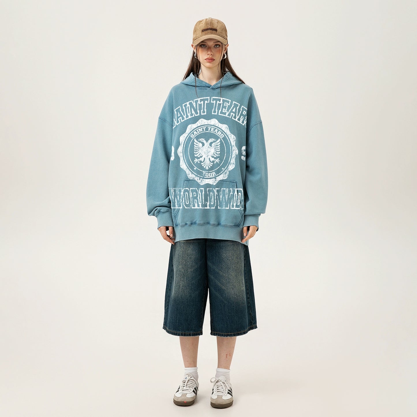 WASHED DISTRESSED GRAPHIC HOODIE