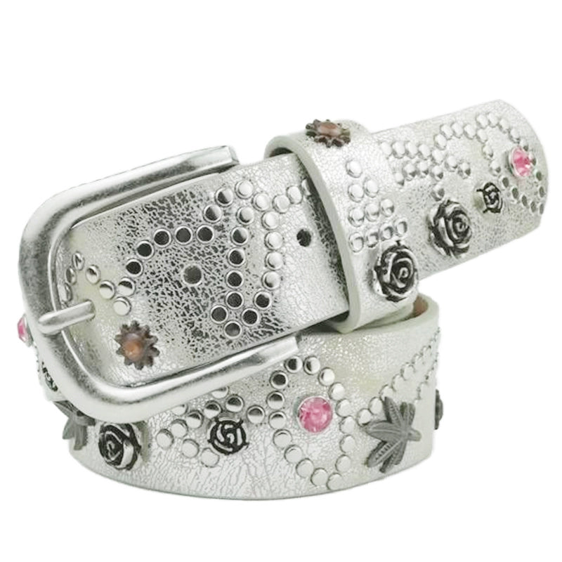 STUDDED PAISLEY FLOWER GEMSTONE BELT