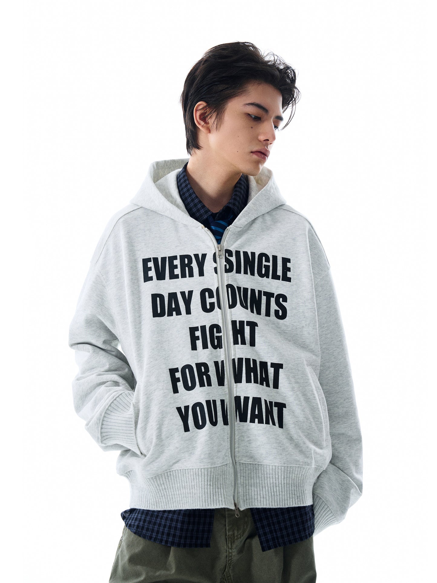 LETTER PRINT ZIPPED HOODIE