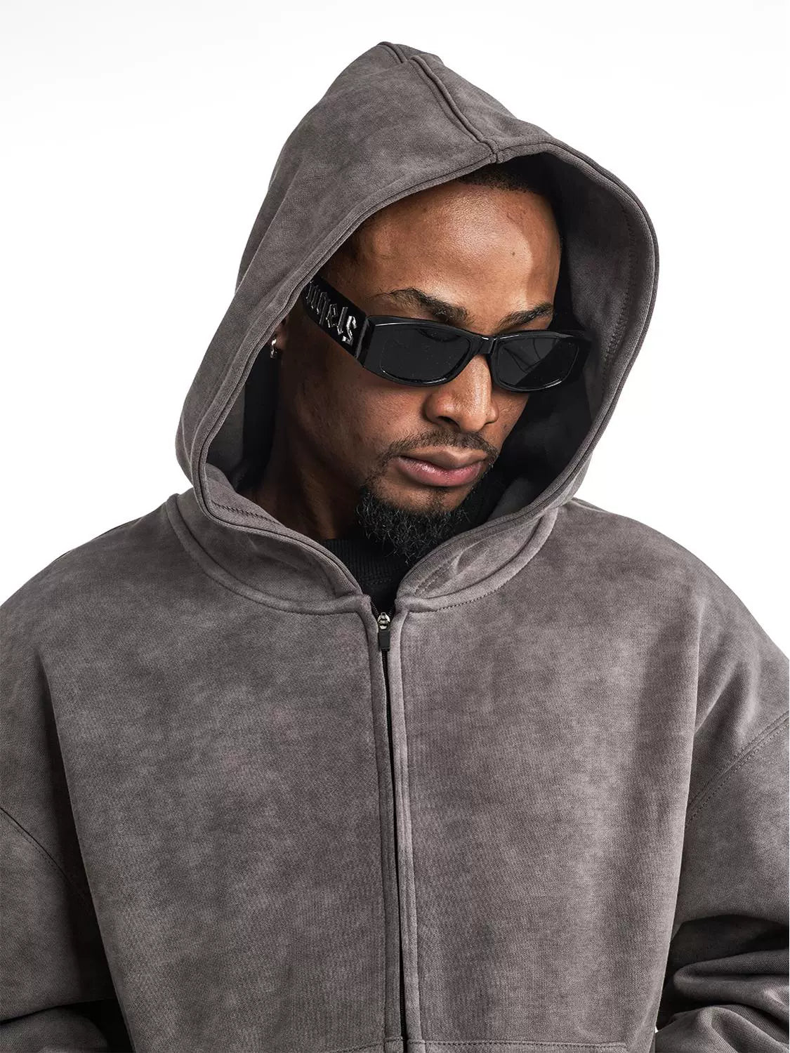 DISTRESSED WASHED ZIP UP HOODIE