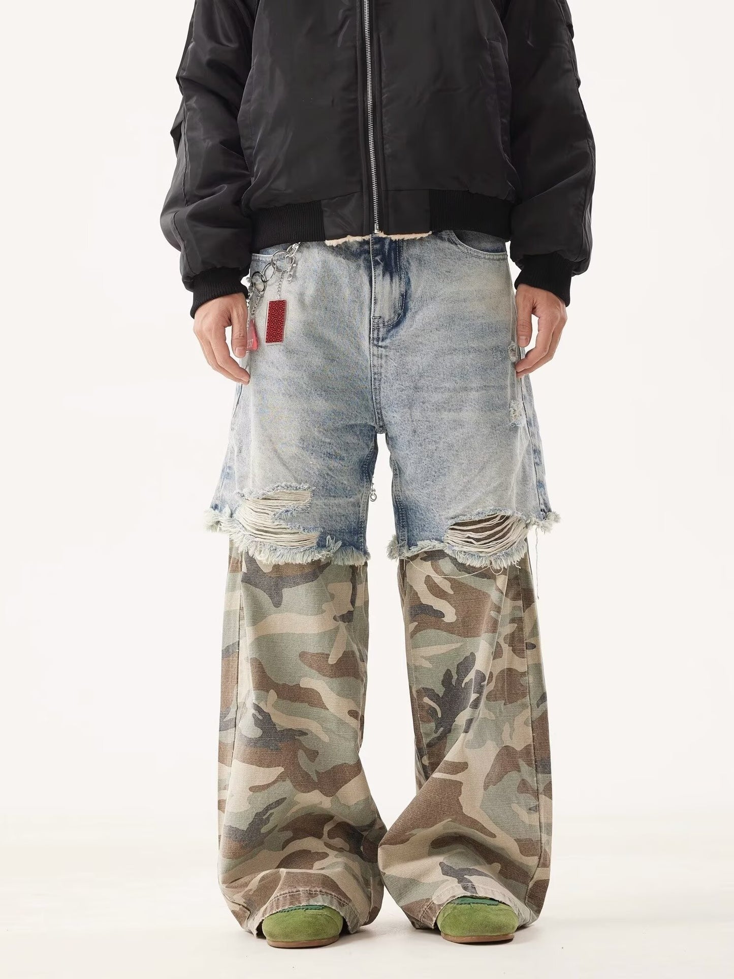 LAYERDE DAMAGE CAMO DENIM PANTS