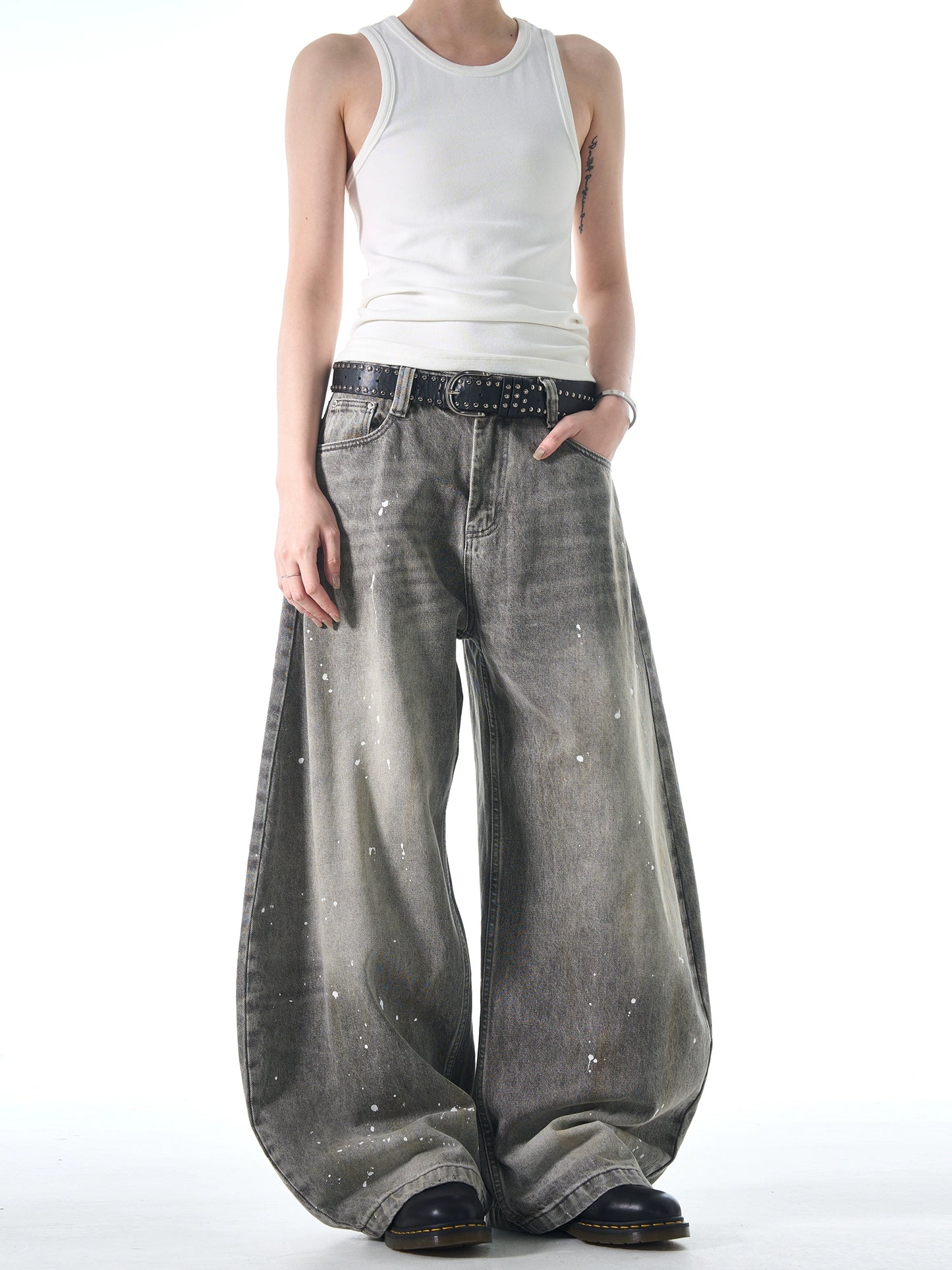 SPLASH WASHED BAGGY DENIM PANTS