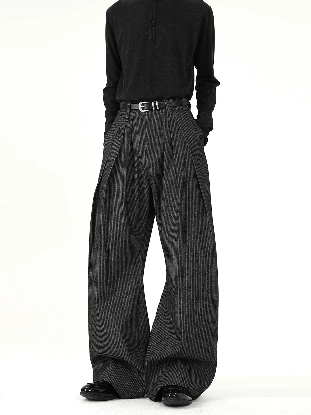 SHADOW STRIPE WIDE-LEG SLACKS
