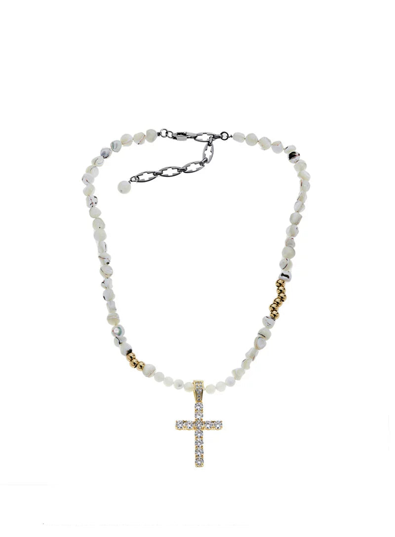 CROSS SHELL BEAD SPLICED NECKLACE