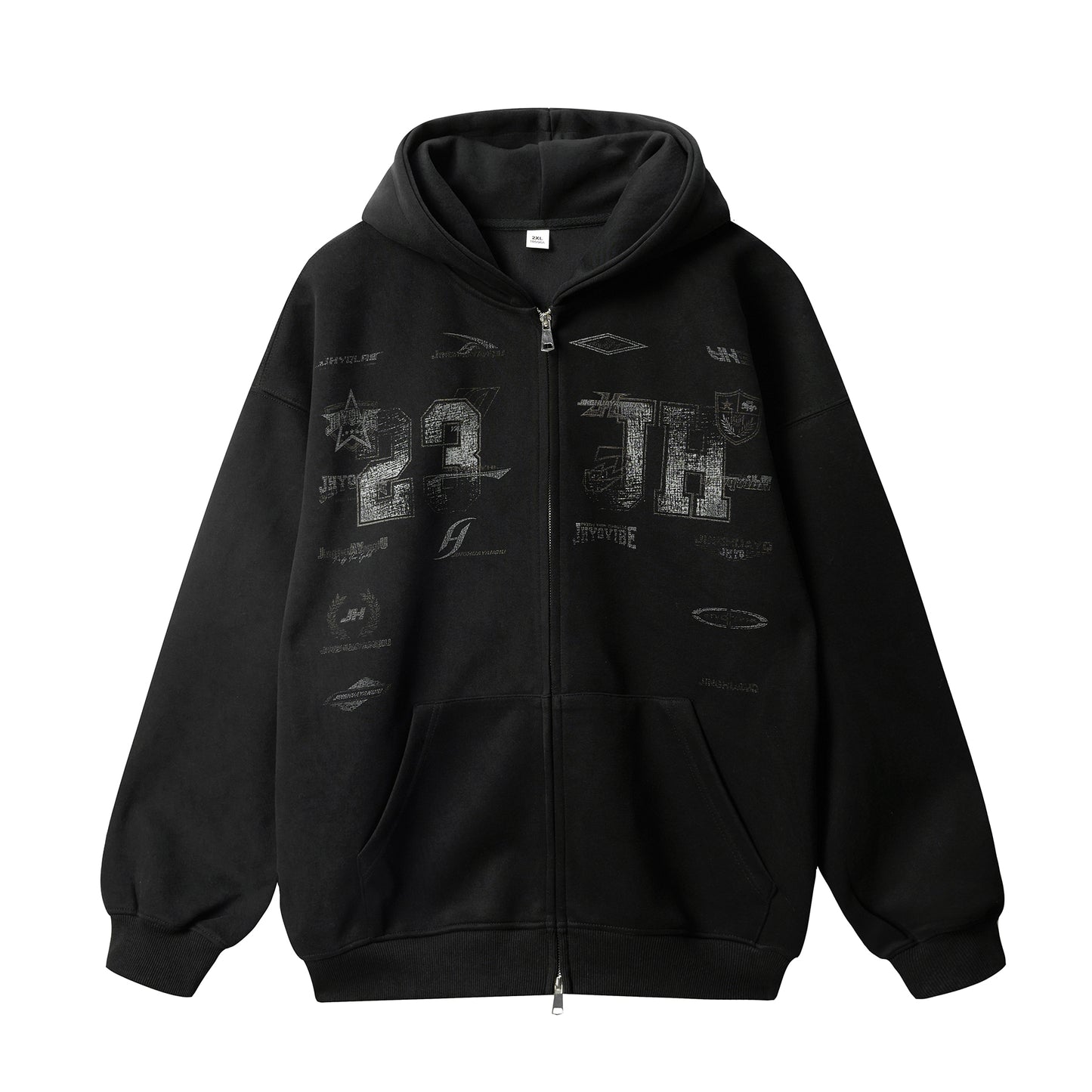 SCRATCHED GRAPHIC DOUBLE ZIPPED HOODIE