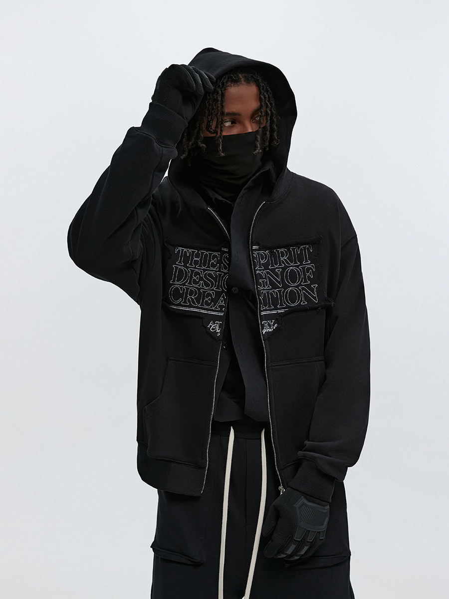 PATCH EMBROIDERED HEAVY ZIPPED HOODIE