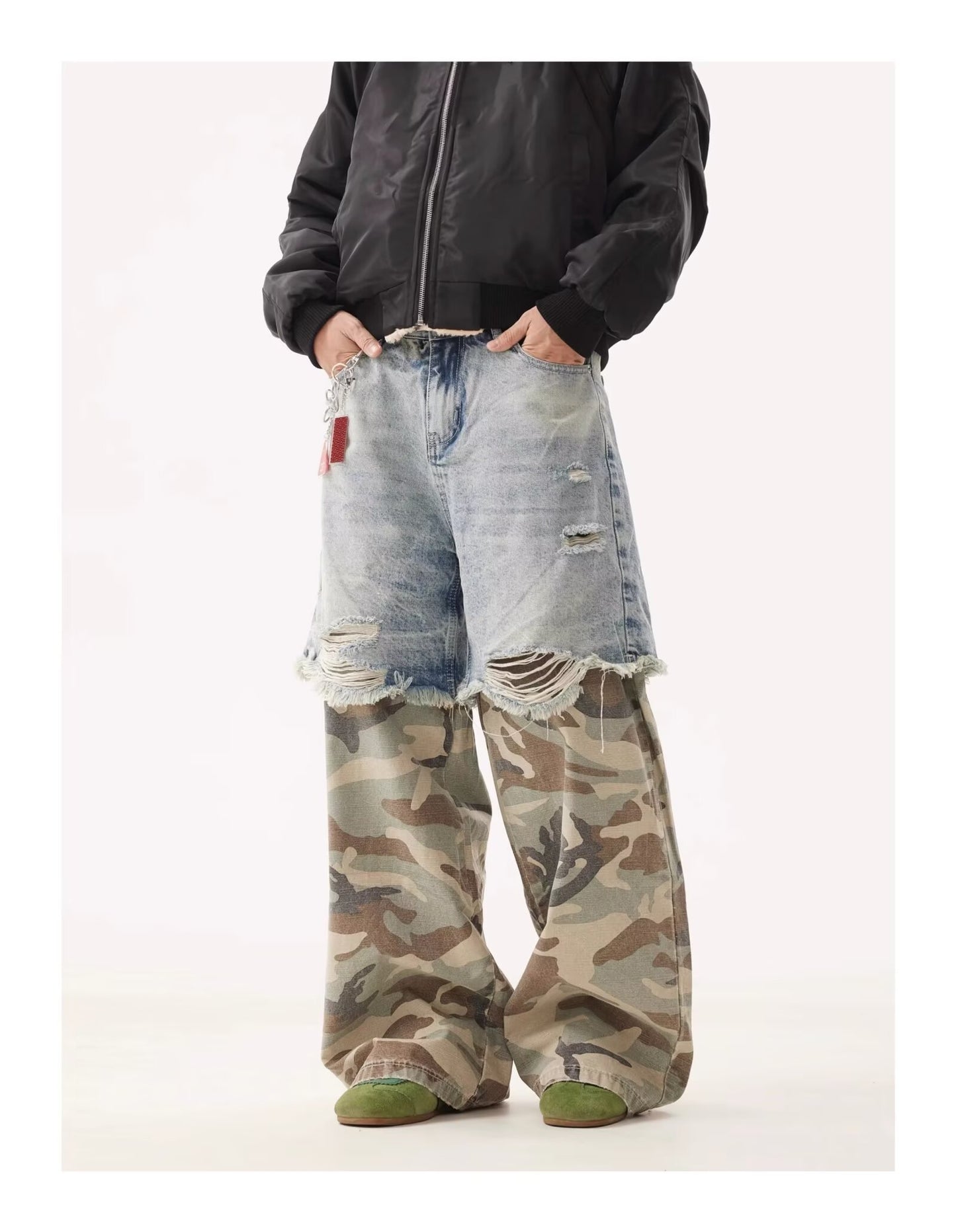 LAYERDE DAMAGE CAMO DENIM PANTS